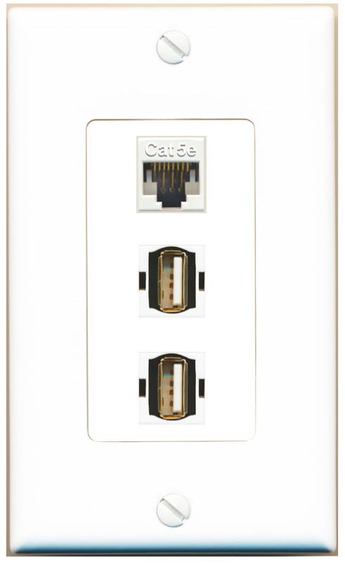 CAT5E 2 USB2 Wall Plate [White]