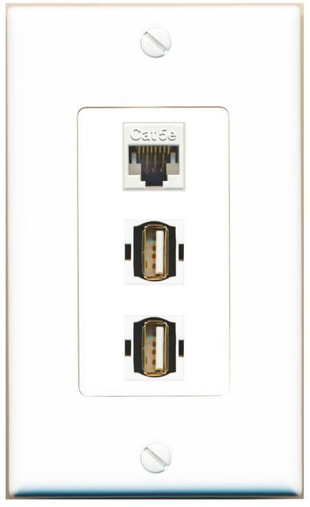 CAT5E 2 USB2 Wall Plate [White]