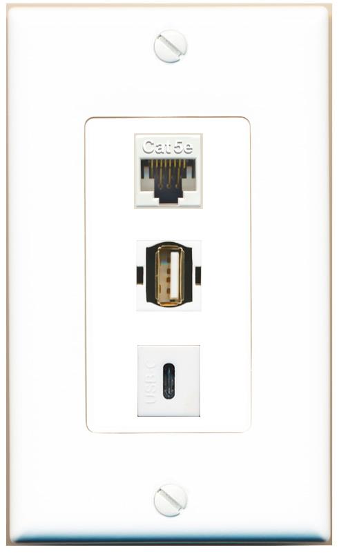 CAT5E USB2 USBC Wall Plate [White]