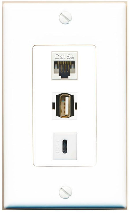 CAT5E USB2 USBC Wall Plate [White]