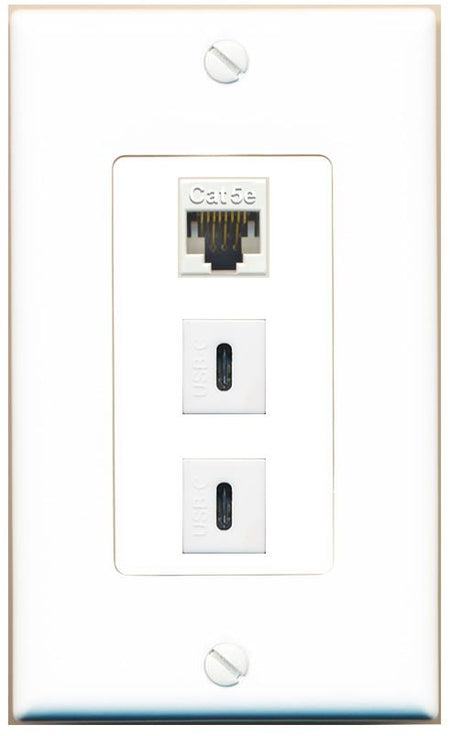 CAT5E 2 USBC Wall Plate [White]