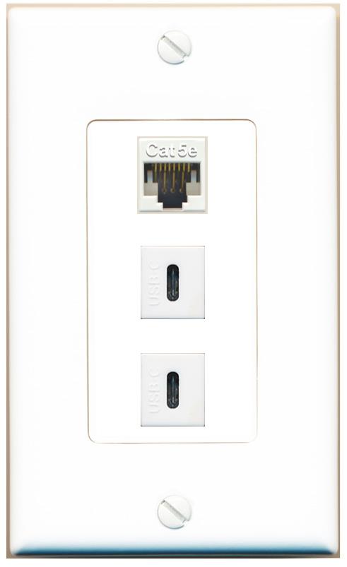 CAT5E 2 USBC Wall Plate [White]