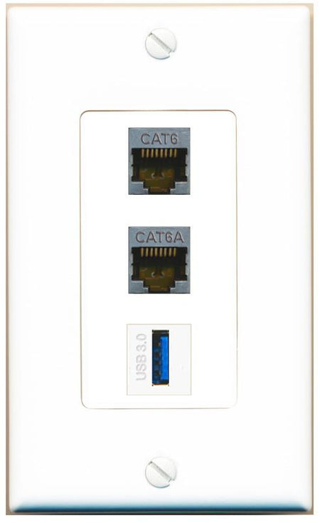 CAT6-SHIELDED CAT6A USB-3 Wall Plate [White]