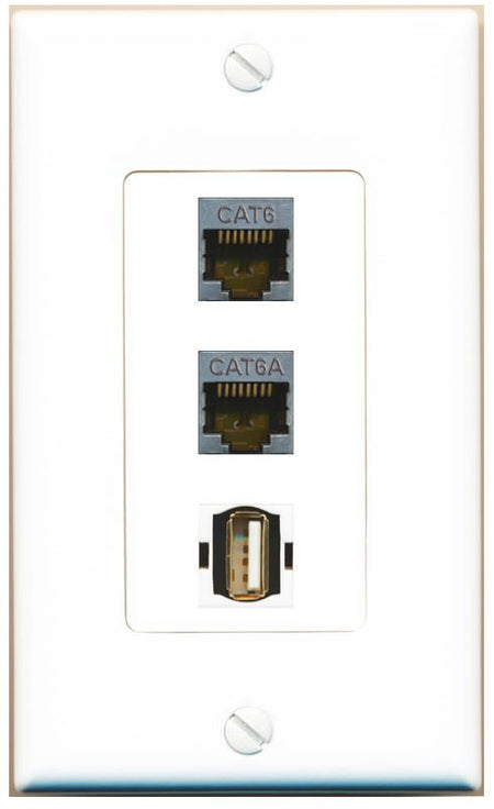 CAT6-SHIELDED CAT6A USB2 Wall Plate [White]