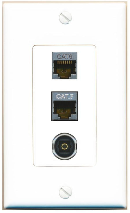 CAT6-SHIELDED CAT7 TOSLINK Wall Plate [White]