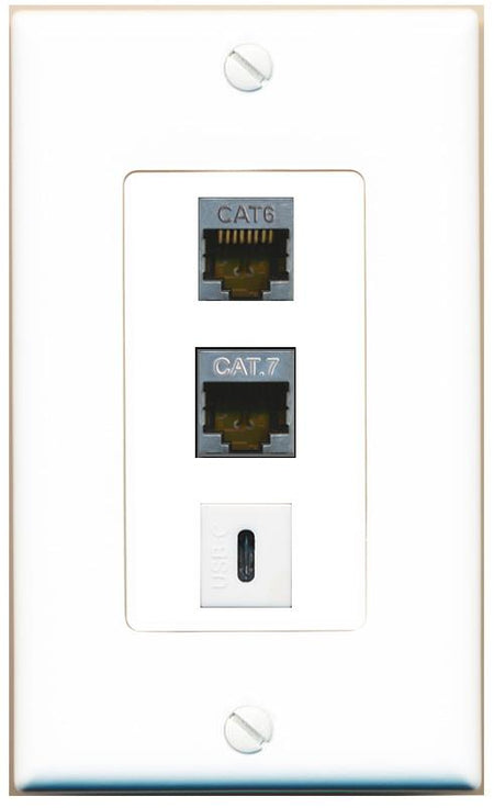 CAT6-SHIELDED CAT7 USBC Wall Plate [White]