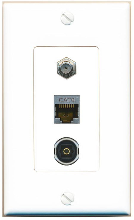 CAT6-SHIELDED COAX TOSLINK Wall Plate [White]