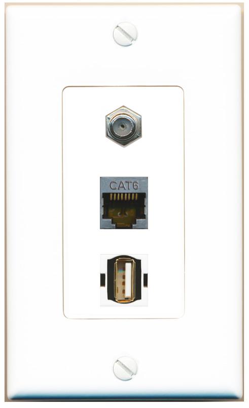 CAT6-SHIELDED COAX USB2 Wall Plate [White]