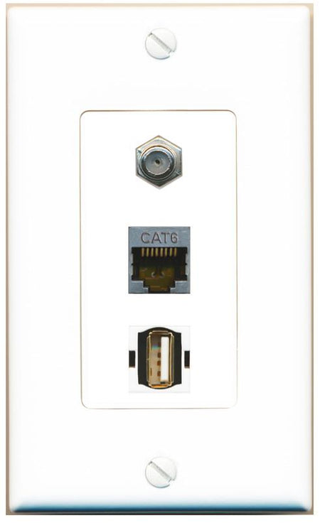 CAT6-SHIELDED COAX USB2 Wall Plate [White]