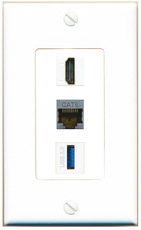 CAT6-SHIELDED HDMI USB-3 Wall Plate [White]
