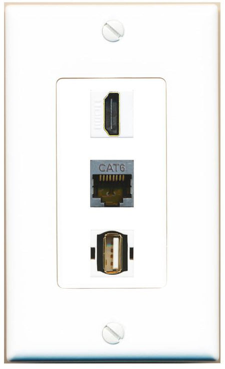 CAT6-SHIELDED HDMI USB2 Wall Plate [White]