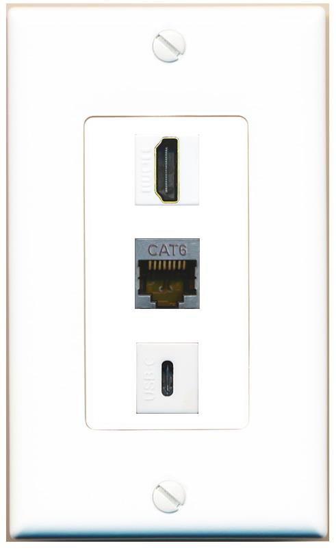 CAT6-SHIELDED HDMI USBC Wall Plate [White]