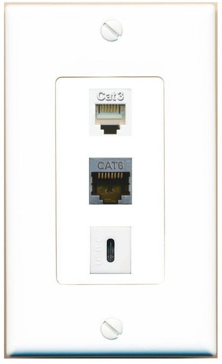 CAT6-SHIELDED PHONE USBC Wall Plate [White]