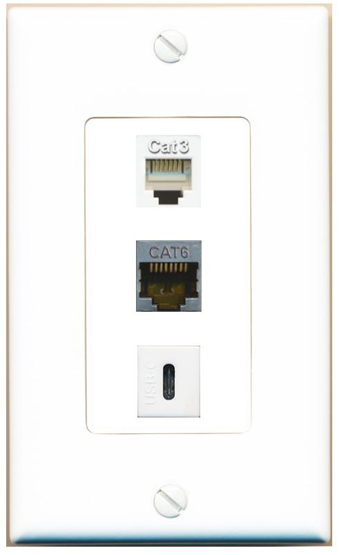 CAT6-SHIELDED PHONE USBC Wall Plate [White]