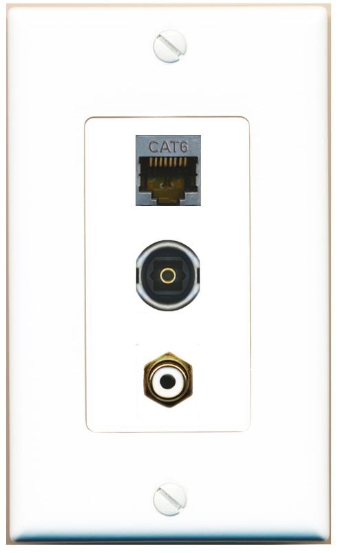 CAT6-SHIELDED RCA-WHITE TOSLINK Wall Plate [White]