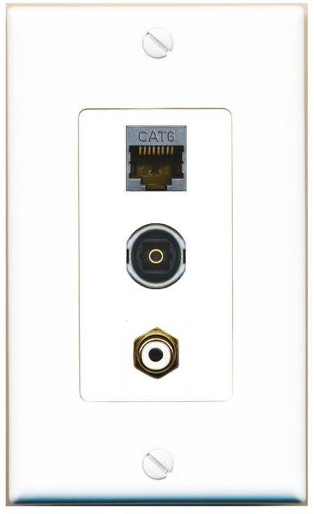 CAT6-SHIELDED RCA-WHITE TOSLINK Wall Plate [White]