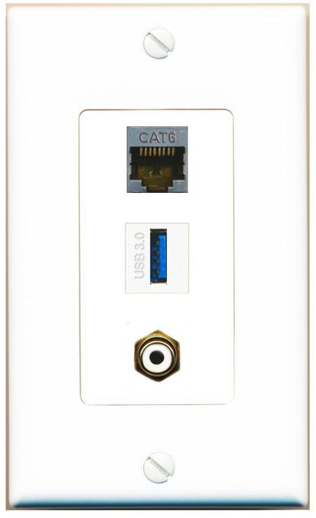 CAT6-SHIELDED RCA-WHITE USB-3 Wall Plate [White]