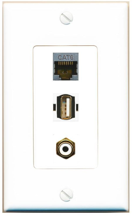 CAT6-SHIELDED RCA-WHITE USB2 Wall Plate [White]