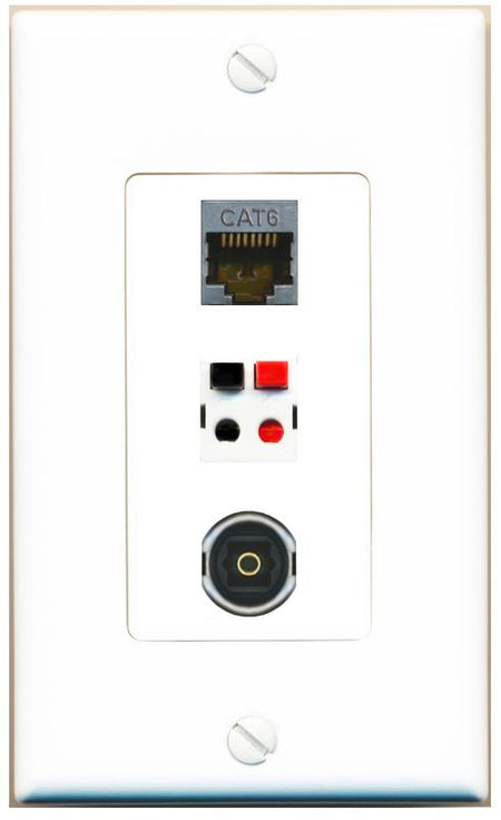 CAT6-SHIELDED SPEAKER TOSLINK Wall Plate [White]