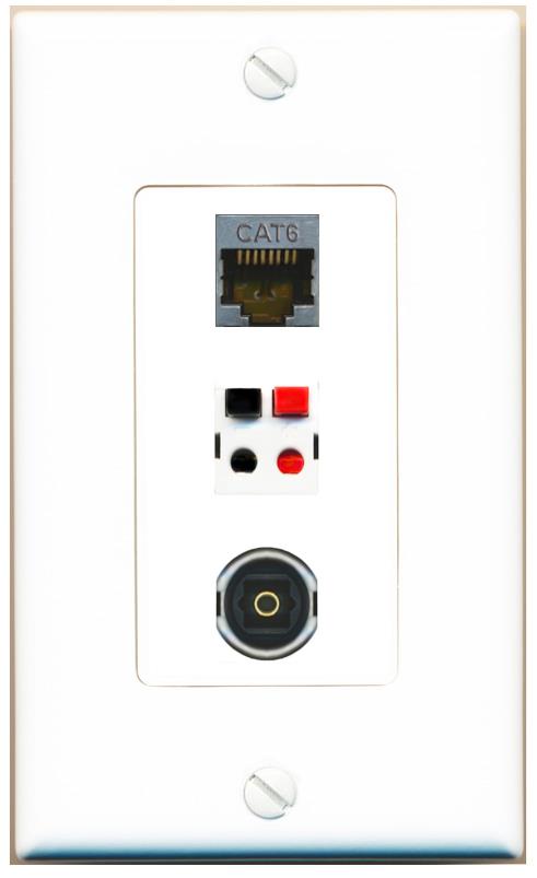 CAT6-SHIELDED SPEAKER TOSLINK Wall Plate [White]