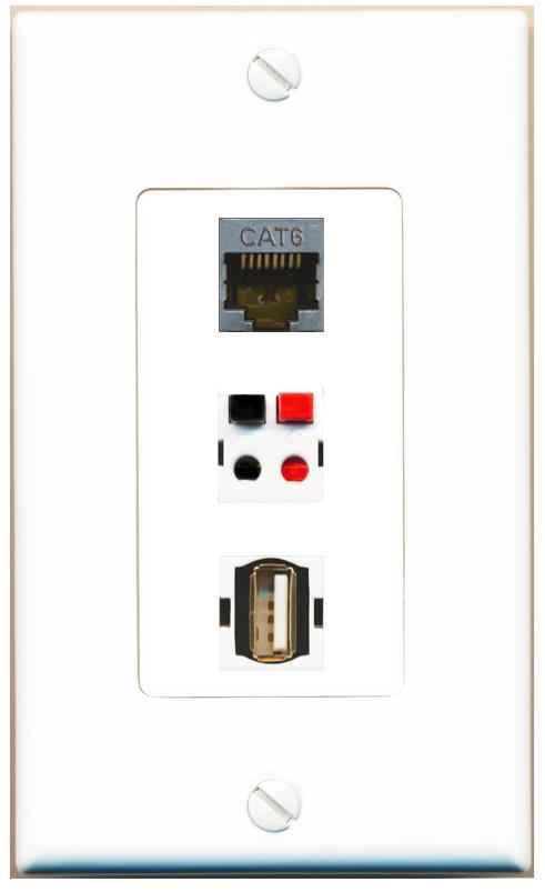 CAT6-SHIELDED SPEAKER USB2 Wall Plate [White]