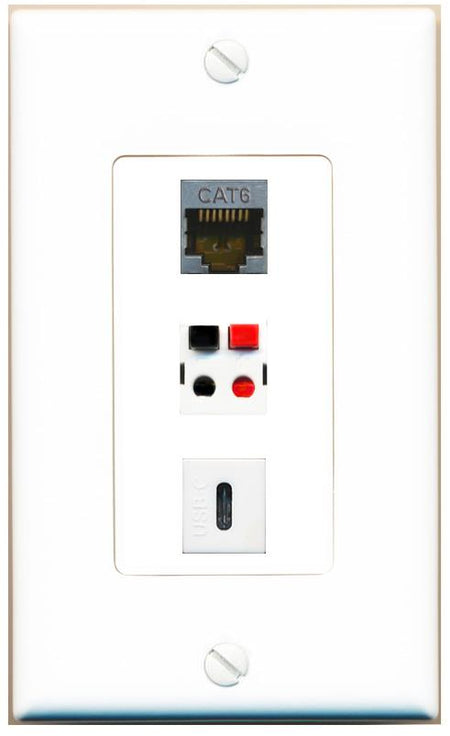 CAT6-SHIELDED SPEAKER USBC Wall Plate [White]