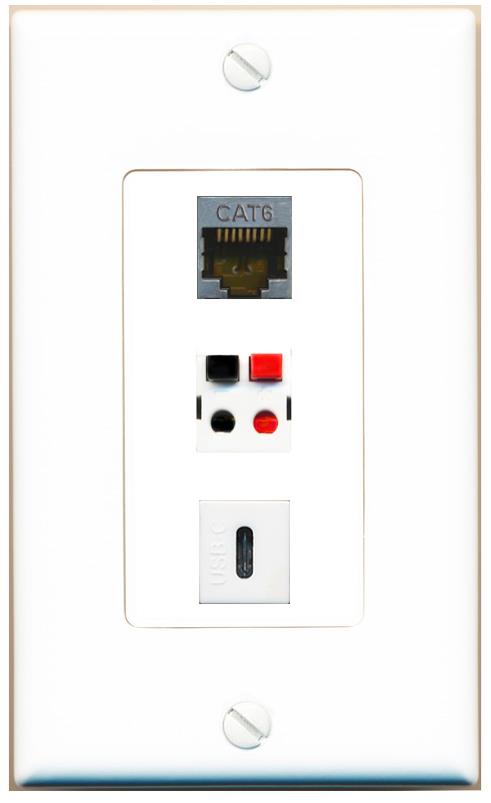 CAT6-SHIELDED SPEAKER USBC Wall Plate [White]