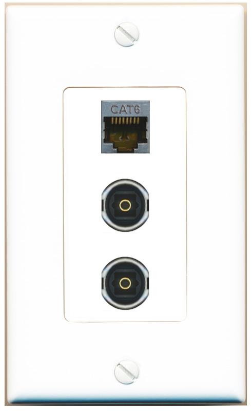 CAT6-SHIELDED 2 TOSLINK Wall Plate [White]