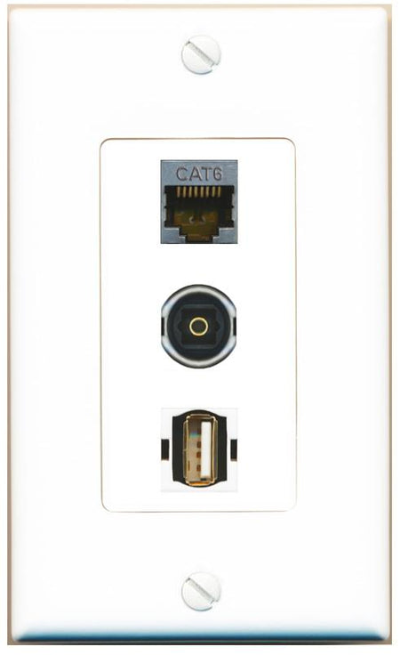 CAT6-SHIELDED TOSLINK USB2 Wall Plate [White]