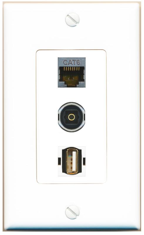 CAT6-SHIELDED TOSLINK USB2 Wall Plate [White]