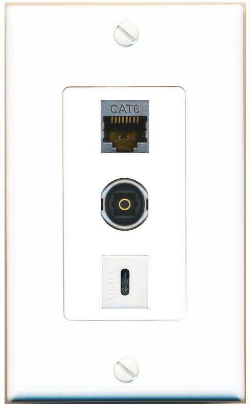 CAT6-SHIELDED TOSLINK USBC Wall Plate [White]