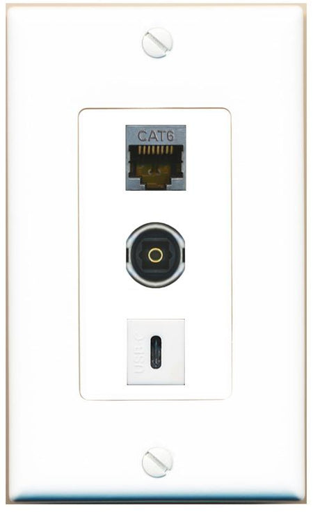 CAT6-SHIELDED TOSLINK USBC Wall Plate [White]