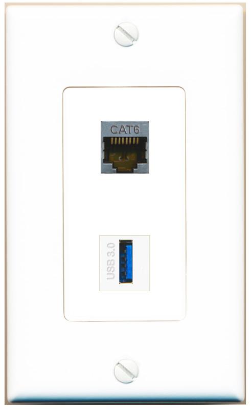 CAT6-SHIELDED USB-3 Wall Plate [White]