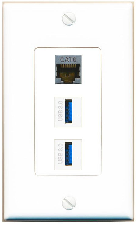 CAT6-SHIELDED 2 USB-3 Wall Plate [White]