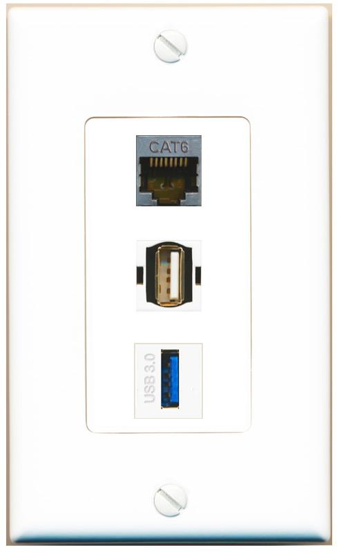 CAT6-SHIELDED USB-3 USB2 Wall Plate [White]