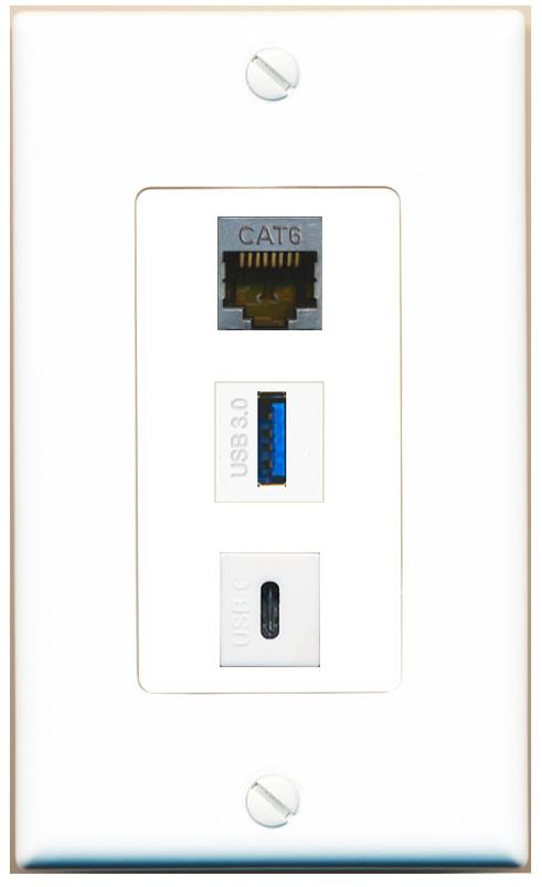 CAT6-SHIELDED USB-3 USBC Wall Plate [White]
