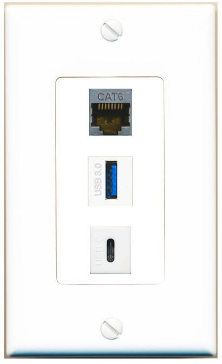 CAT6-SHIELDED USB-3 USBC Wall Plate [White]