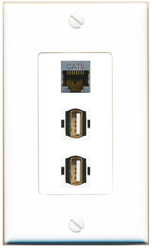 CAT6-SHIELDED 2 USB2 Wall Plate [White]