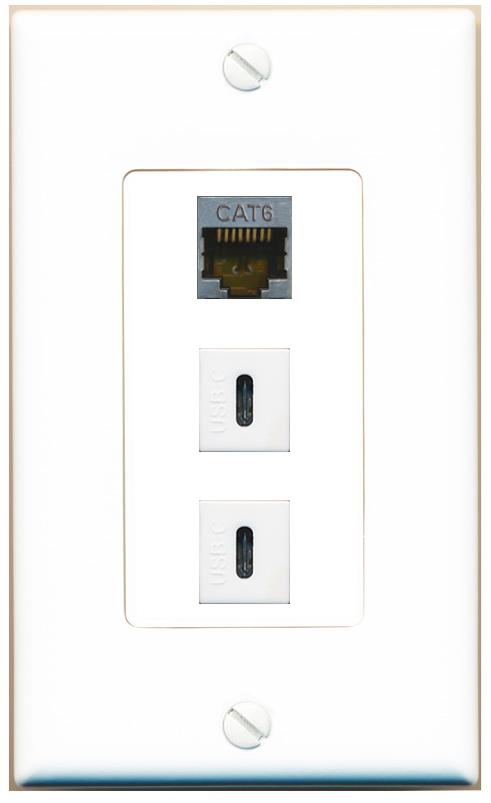 CAT6-SHIELDED 2 USBC Wall Plate [White]