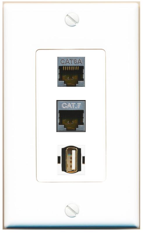 CAT6A CAT7 USB2 Wall Plate [White]