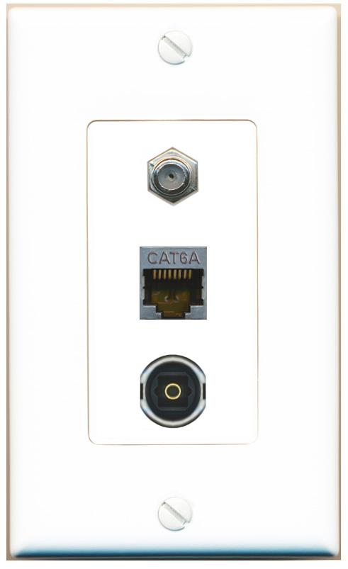 CAT6A COAX TOSLINK Wall Plate [White]