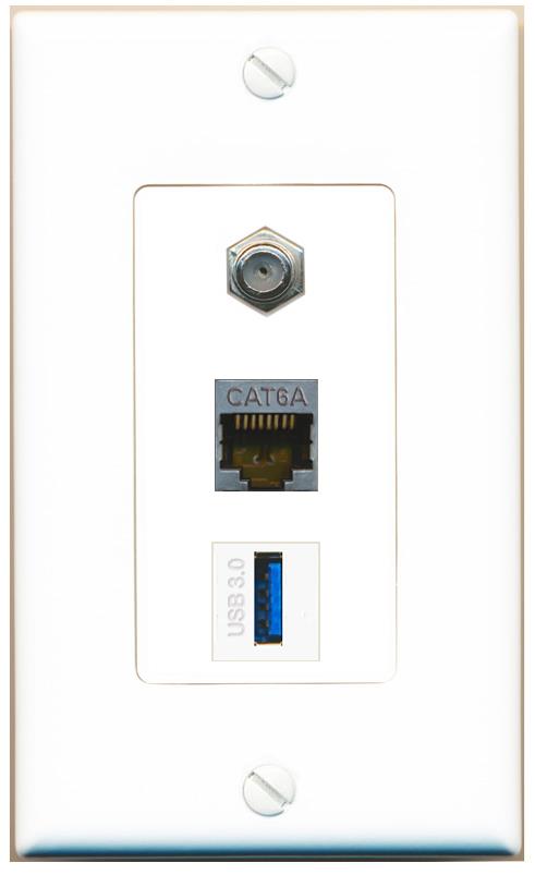 CAT6A COAX USB-3 Wall Plate [White]