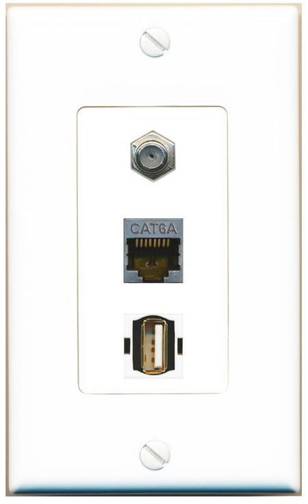 CAT6A COAX USB2 Wall Plate [White]