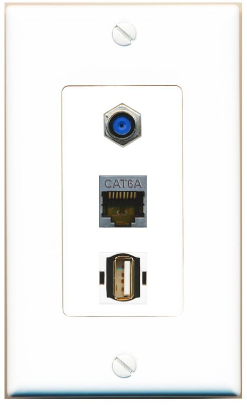 CAT6A F81 USB2 Wall Plate [White]
