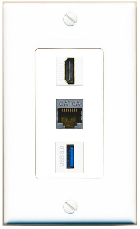 CAT6A HDMI USB-3 Wall Plate [White]