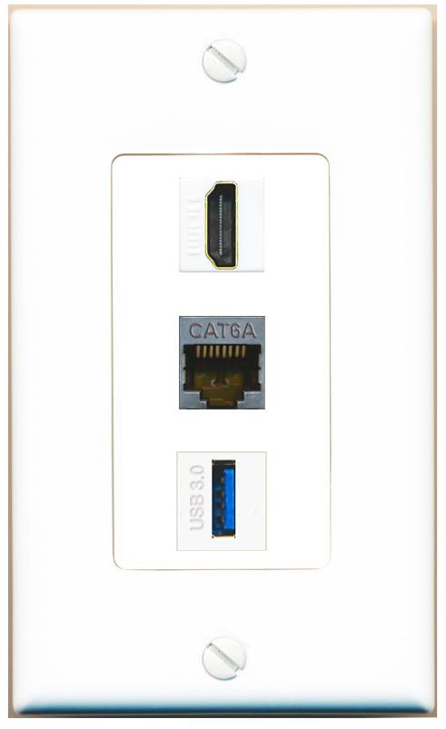 CAT6A HDMI USB-3 Wall Plate [White]