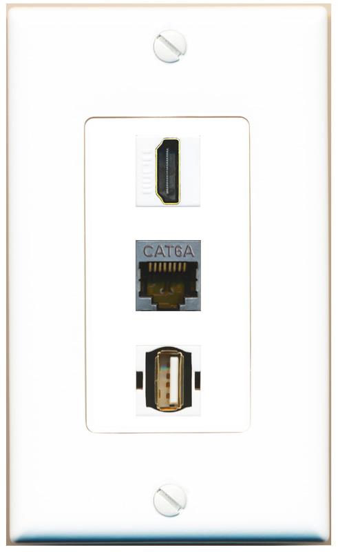 CAT6A HDMI USB2 Wall Plate [White]