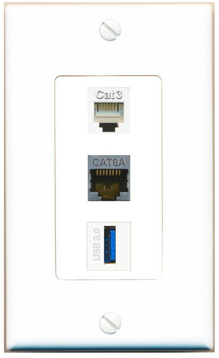 CAT6A PHONE USB-3 Wall Plate [White]