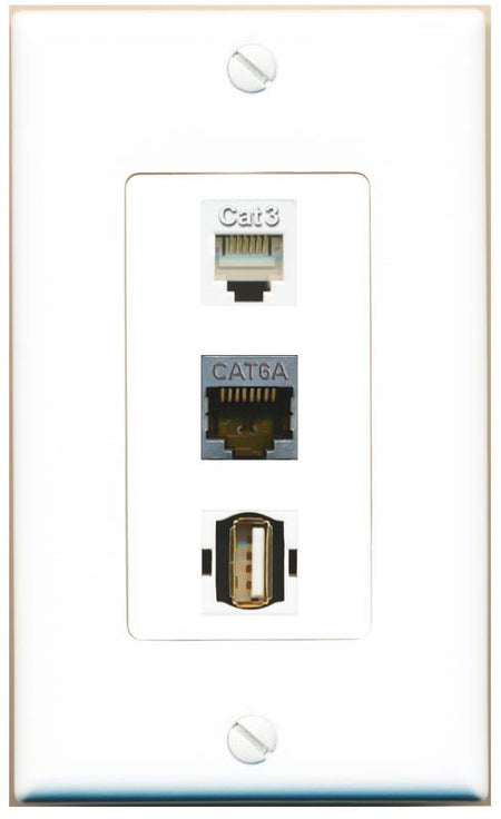 CAT6A PHONE USB2 Wall Plate [White]
