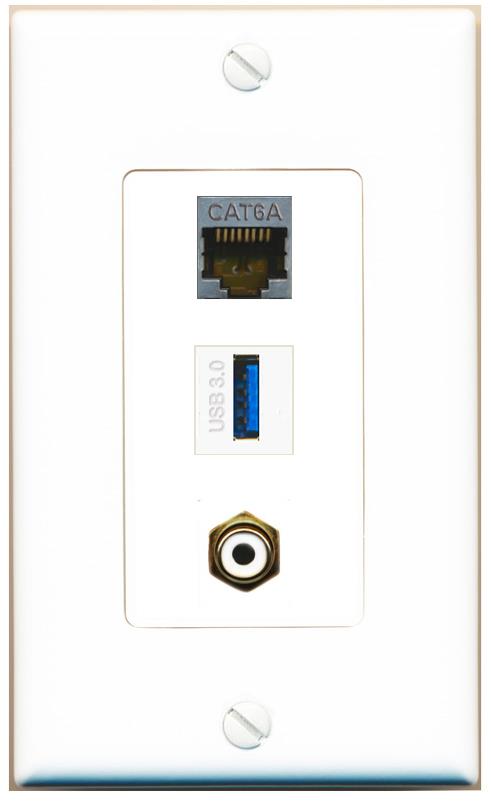 CAT6A RCA-WHITE USB-3 Wall Plate [White]